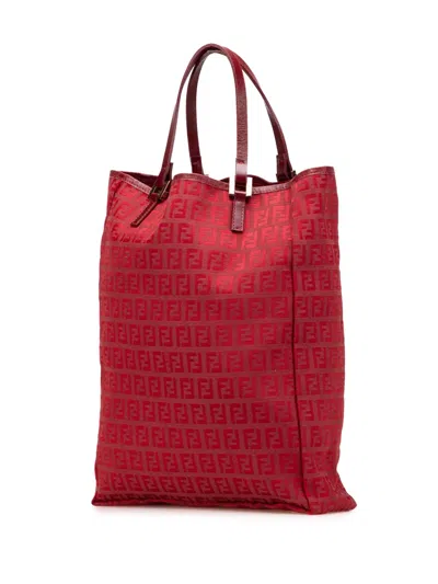 Pre-owned Fendi 2000-2010 Zucchino Canvas Tote Bag In Red