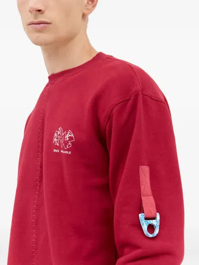 Space Available Uniform Panel-design Crew-neck Sweatshirt In Red