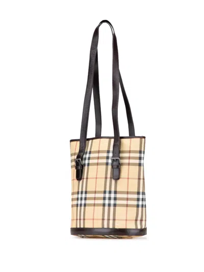Pre-owned Burberry 2000-2017 House Check Coated Canvas Bucket Bag In Brown