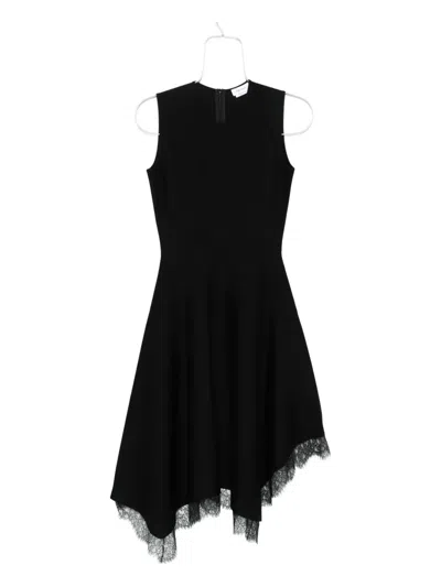 Alexander Mcqueen Asymmetric Lace Hem Sleeveless Midi Dress In Black