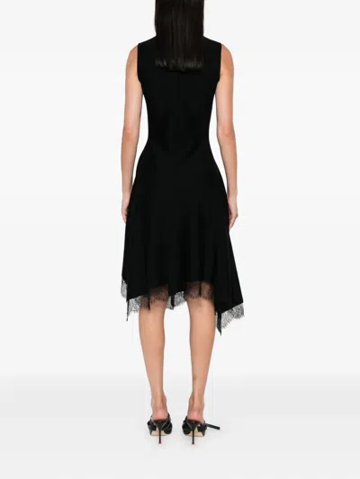 Alexander Mcqueen Asymmetric Lace Hem Sleeveless Midi Dress In Black