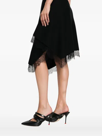 Alexander Mcqueen Asymmetric Lace Hem Sleeveless Midi Dress In Black