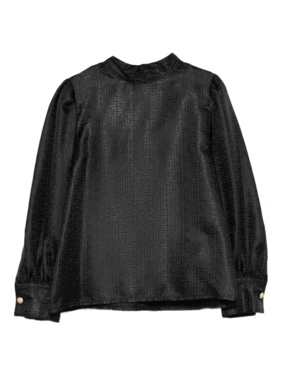 Balmain Geometric-pattern Puff-sleeve Blouse In Black