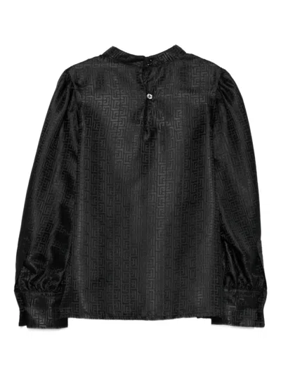 Balmain Geometric-pattern Puff-sleeve Blouse In Black