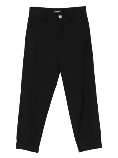 Balmain Virgin-wool Tailored Trousers In Black