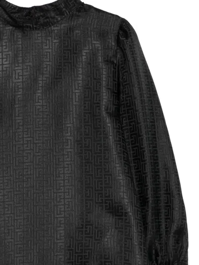 Balmain Geometric-pattern Puff-sleeve Blouse In Black