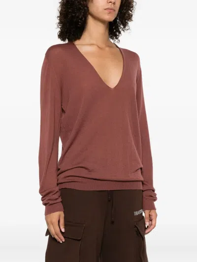 Rick Owens V-neck Wool Top In Brown