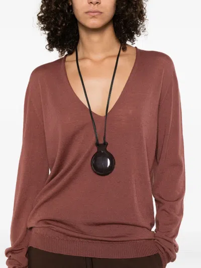 Rick Owens V-neck Wool Top In Brown