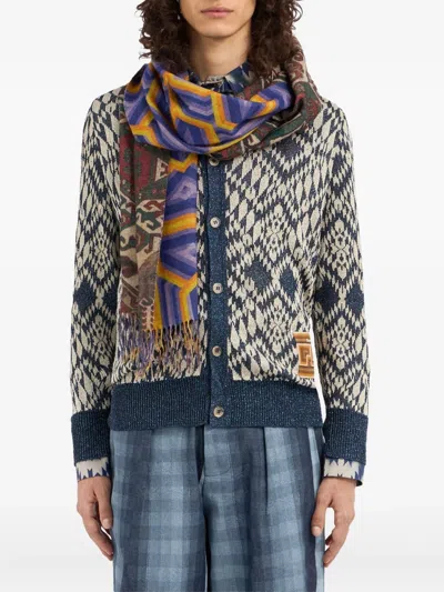 Pierre-louis Mascia Geometric-patter Fringed-hem Scarf In Blue