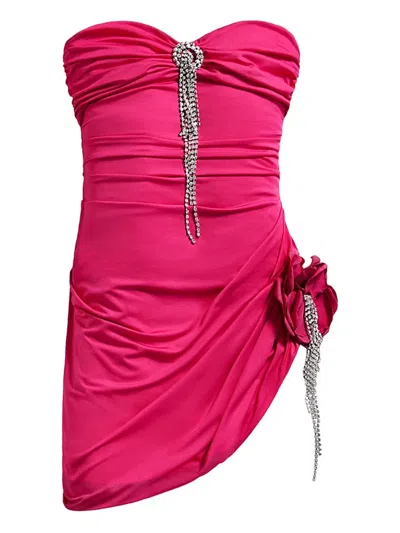 Area Crystal-embellished Draped Mini Dress In Pink