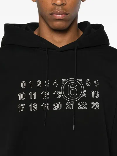 Mm6 Maison Margiela Numeric Print Black Hoodie With Front Kangaroo Pocket In Black