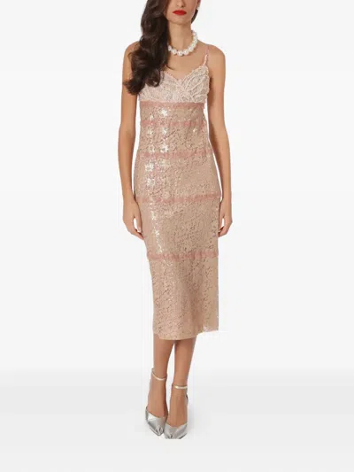 Lethicia Bronstein Lace-insert Pearl-embellishment Midi Dress