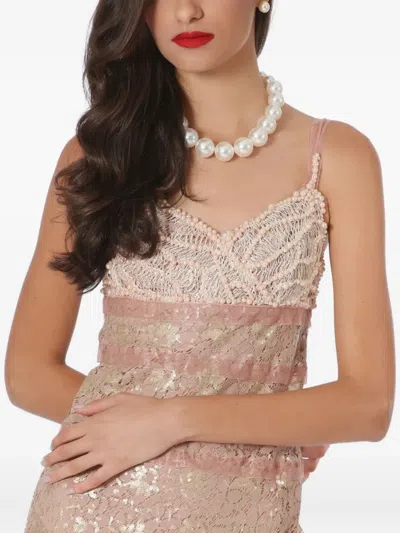 Lethicia Bronstein Lace-insert Pearl-embellishment Midi Dress
