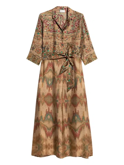 Pierre-louis Mascia Floral-print Belted Maxi Dress In Brown