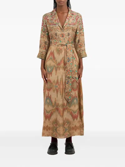 Pierre-louis Mascia Floral-print Belted Maxi Dress In Brown