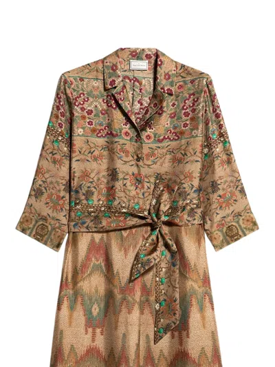 Pierre-louis Mascia Floral-print Belted Maxi Dress In Brown
