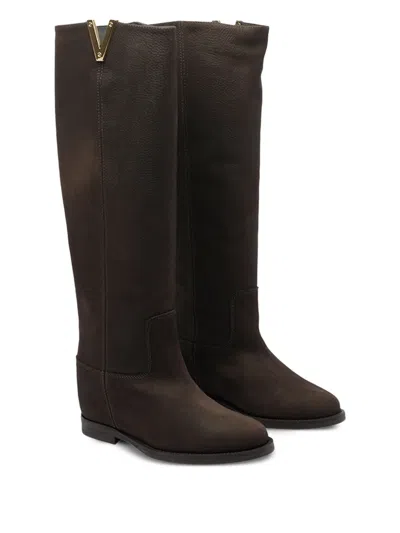 Via Roma 15 Leather Boots In Brown
