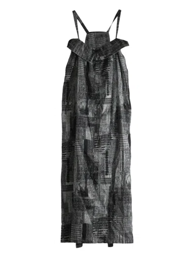 Y's Abstract-print Sleeveless Midi Dress In Gray