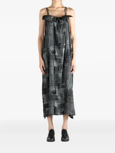 Y's Abstract-print Sleeveless Midi Dress In Gray