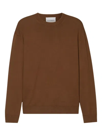 Closed Crew-neck Knitted Jumper In Brown