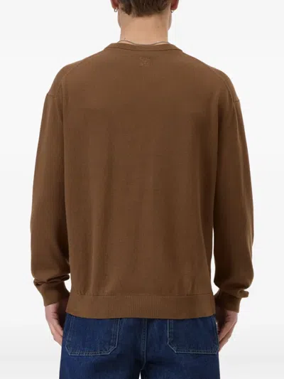 Closed Crew-neck Knitted Jumper In Brown