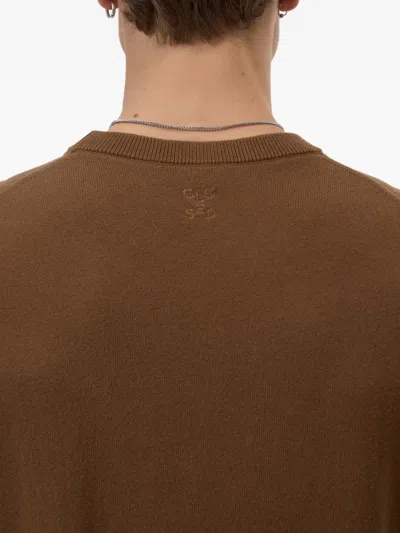 Closed Crew-neck Knitted Jumper In Brown