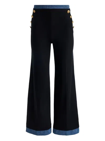 Alice And Olivia Narin Button-detailed Denim-trimmed Trousers
