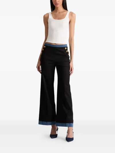 Alice And Olivia Narin Button-detailed Denim-trimmed Trousers