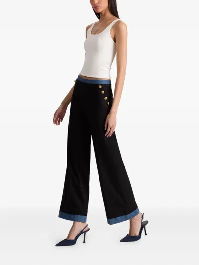 Alice And Olivia Narin Button-detailed Denim-trimmed Trousers