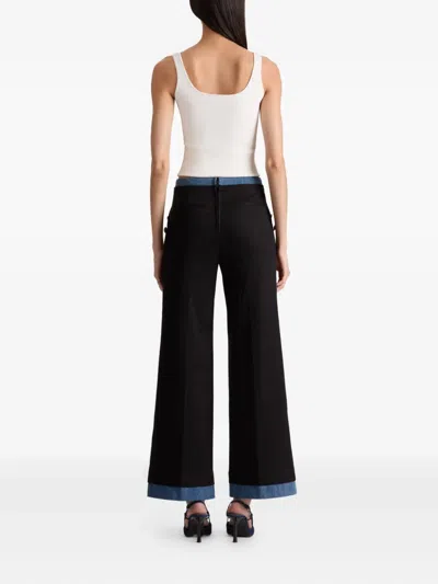 Alice And Olivia Narin Button-detailed Denim-trimmed Trousers