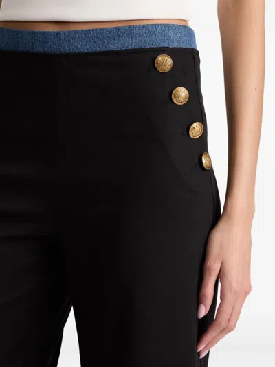 Alice And Olivia Narin Button-detailed Denim-trimmed Trousers