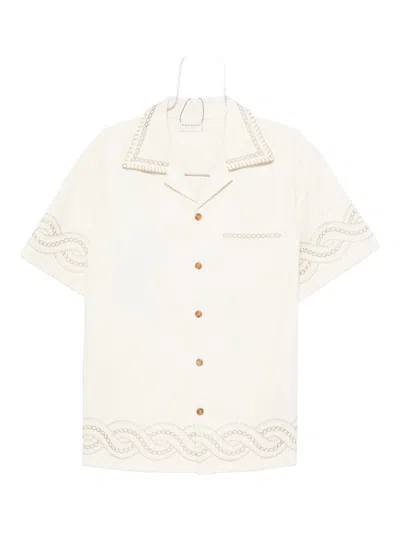 Drôle De Monsieur Chain-embroidered Cotton Shirt In Neutral