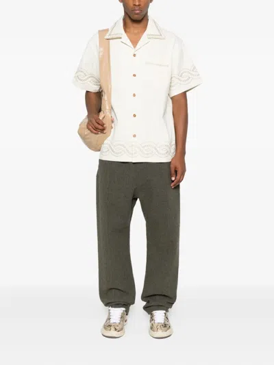 Drôle De Monsieur Chain-embroidered Cotton Shirt In Neutral