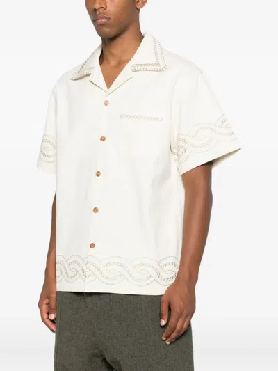 Drôle De Monsieur Chain-embroidered Cotton Shirt In Neutral