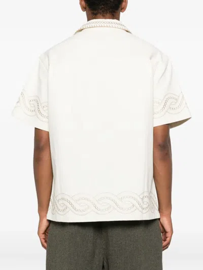 Drôle De Monsieur Chain-embroidered Cotton Shirt In Neutral