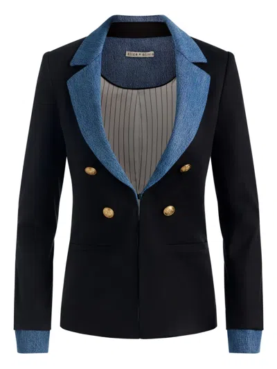 Alice And Olivia Double-breasted Denim-collar Blazer
