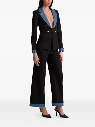 Alice And Olivia Double-breasted Denim-collar Blazer