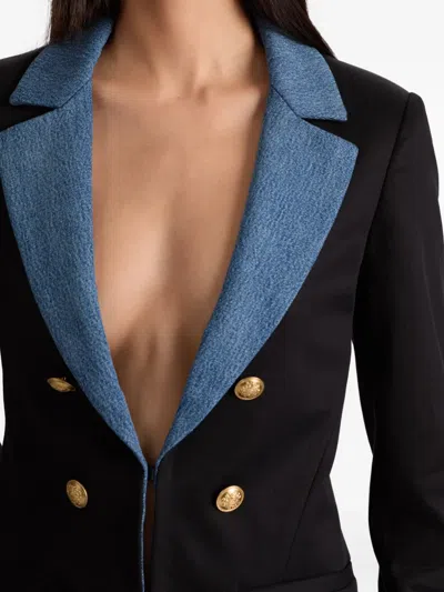 Alice And Olivia Double-breasted Denim-collar Blazer
