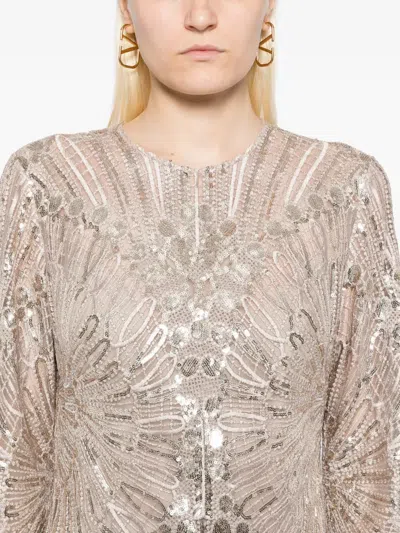 Elie Saab Embroidered Midi Dress In Silver