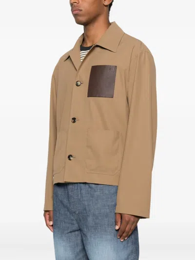 Loewe Cotton Jacket With Contrast Pocket And Front Pockets In Brown