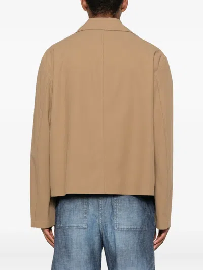 Loewe Cotton Jacket With Contrast Pocket And Front Pockets In Brown