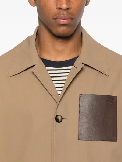 Loewe Cotton Jacket With Contrast Pocket And Front Pockets In Brown