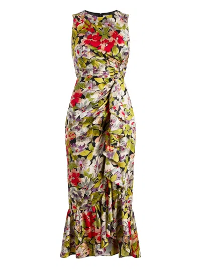 Cinq À Sept Canyon Bloom Elvira Ruffle Sleeveless Silk Midi Dress In Multi