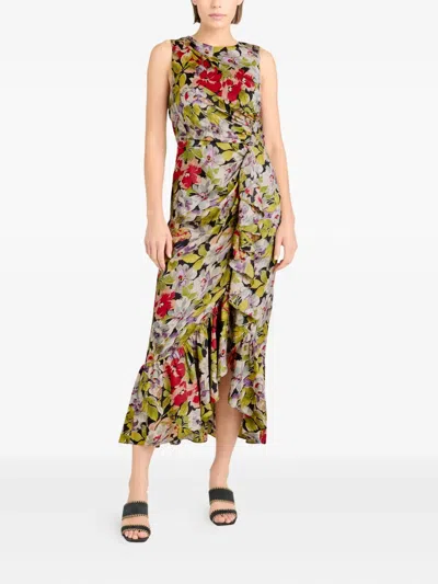 Cinq À Sept Canyon Bloom Elvira Ruffle Sleeveless Silk Midi Dress In Multi