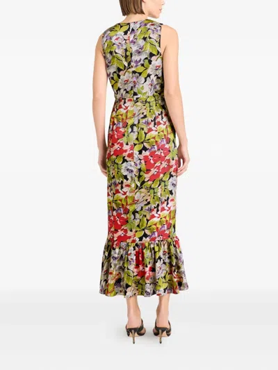 Cinq À Sept Canyon Bloom Elvira Ruffle Sleeveless Silk Midi Dress In Multi