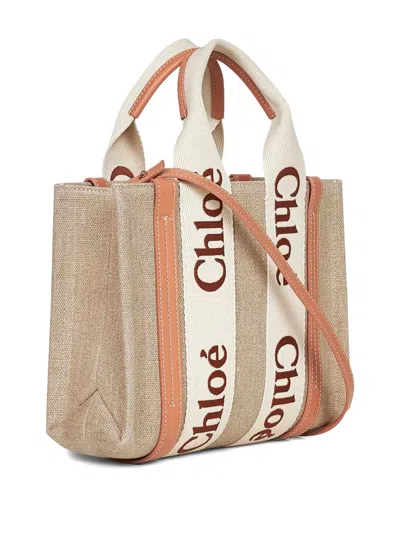 Chloé Small Woody Logo-detail Linen Tote Bag