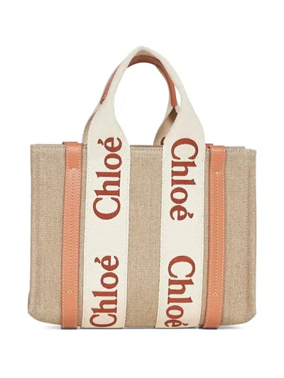 Chloé Small Woody Logo-detail Linen Tote Bag