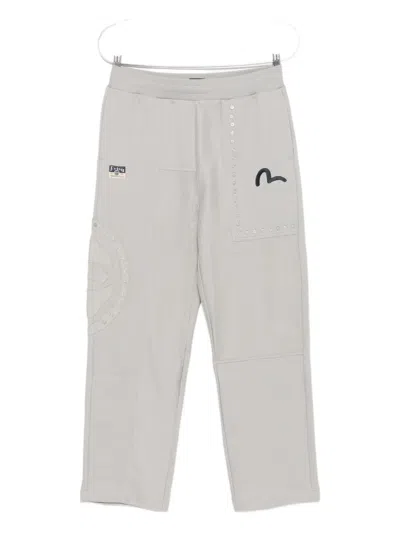 Evisu Logo-embroidered Track Pants In Gray