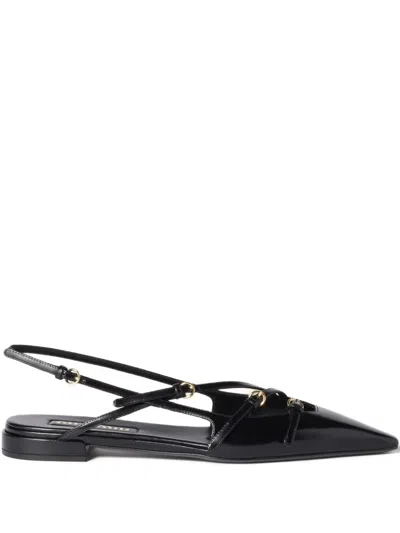 Miu Miu Women Patent Leather Slingback Ballerina Flats