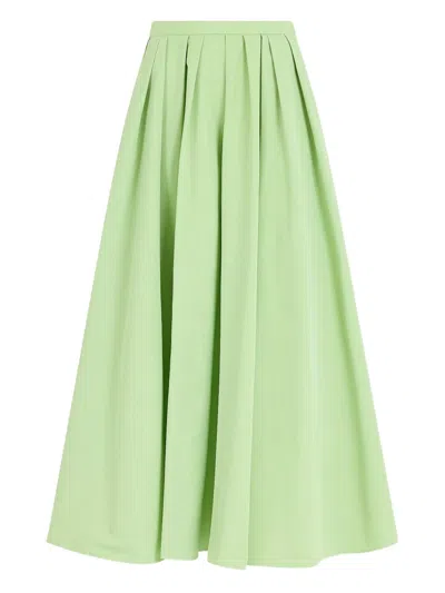Rosie Assoulin Cotton-blend Midi Pleated Skirt In Green